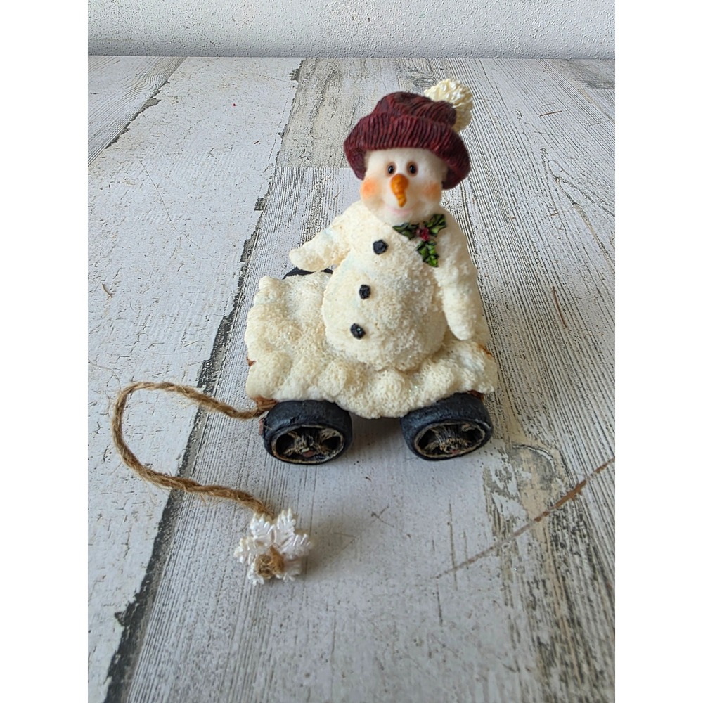Vintage snowman cart village Xmas decor snowflake